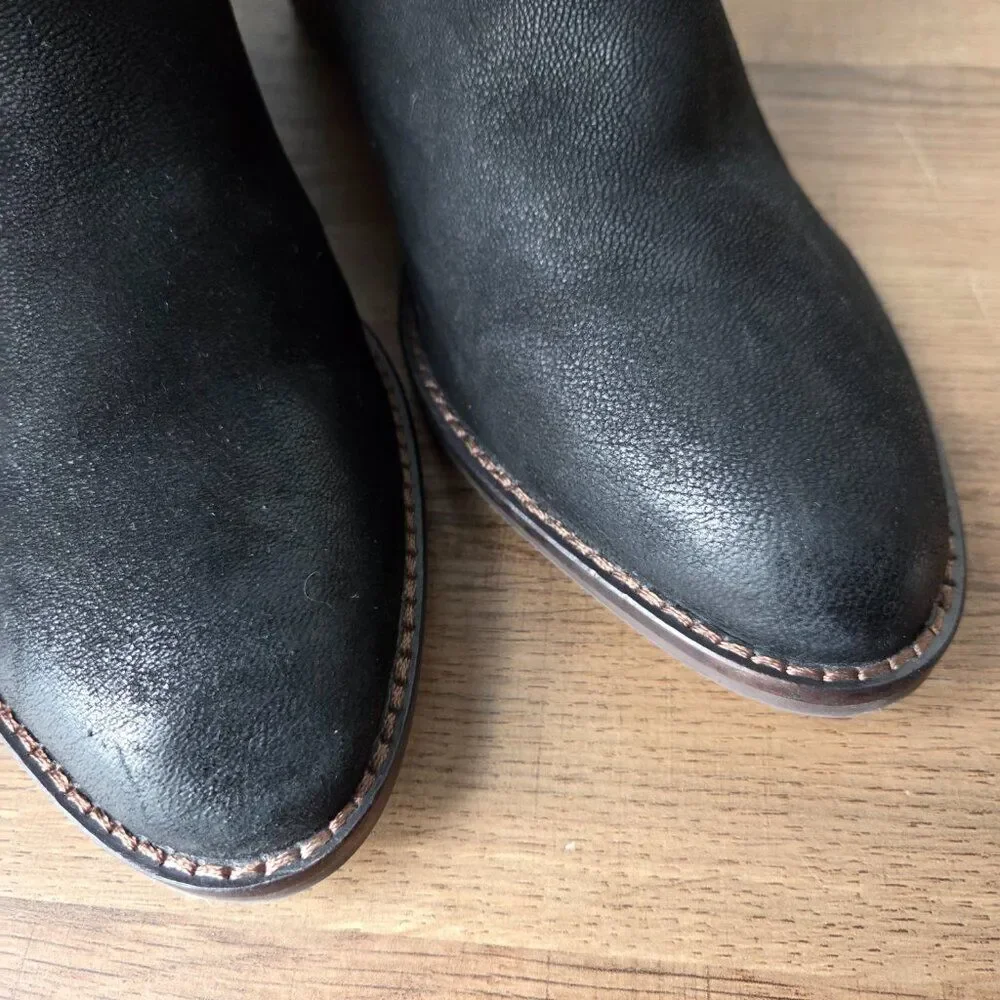 LIKE NEW LUCKY BRAND FITINA BLACK LEATHER ALMOND TOE ANKLE BOOTIES SIZE 9.5 WMNS
